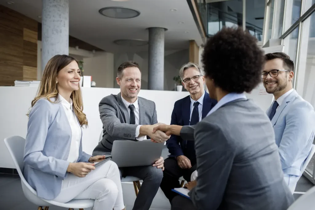 Recruitment team collaborating with client staff